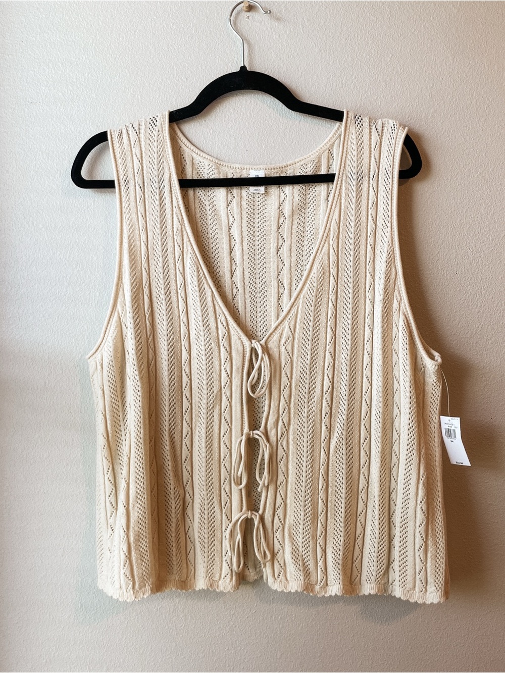 Light Cream Knit Tie-Front Women’s Top